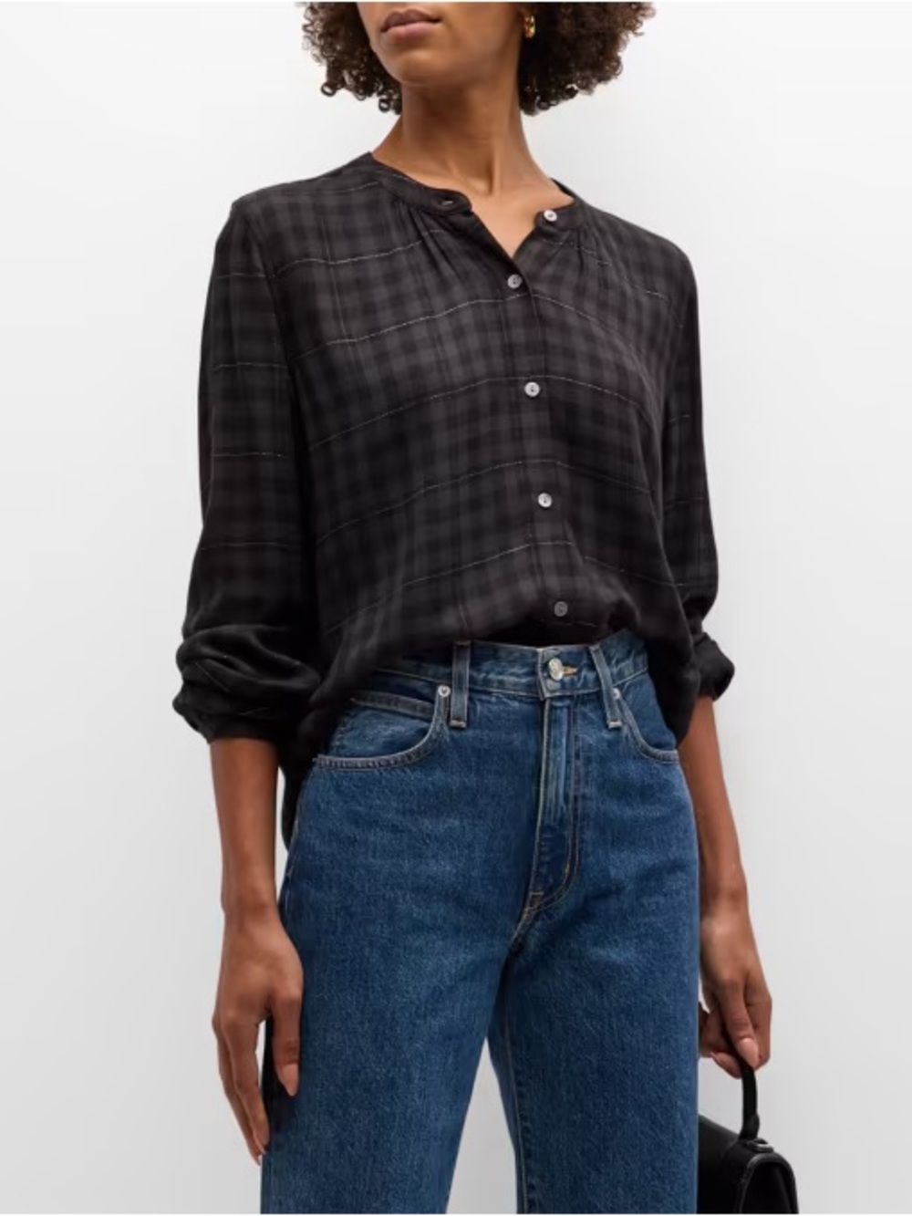 Rails Eloise Top Onyx Lurex Charcoal Plaid Shirt size XS EUC